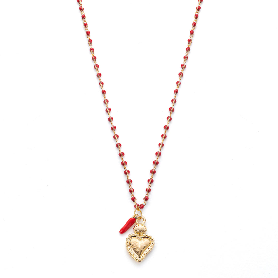 collana con catena smaltata e cuore votivo